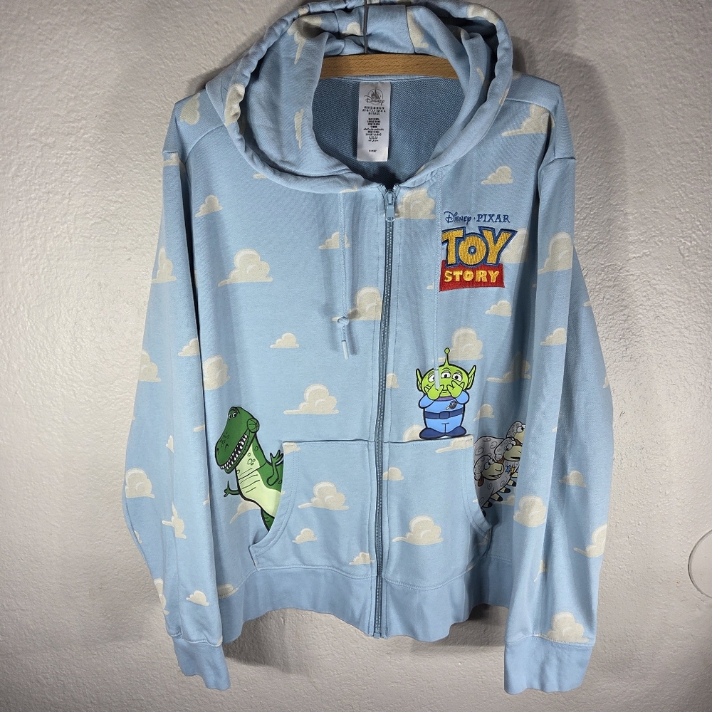 Disney Parks Pixar Toy Story Embroidery Full Zip Hoodie Blue Plus Sz 2X Clouded